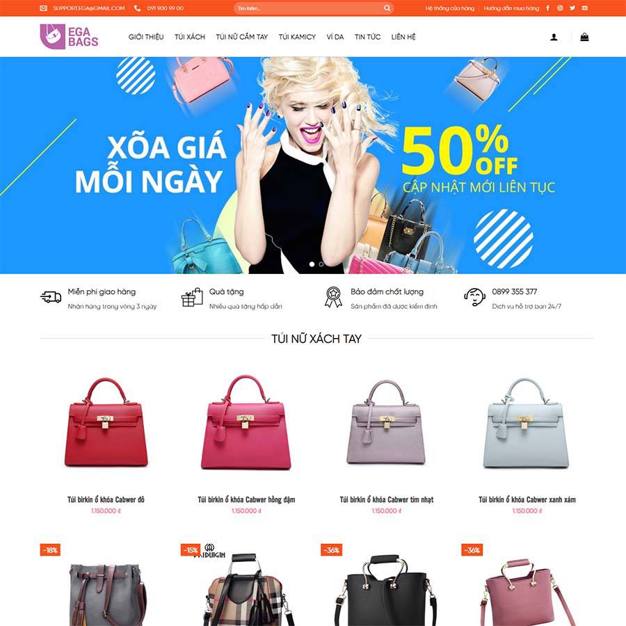 Mẫu Website Bán Túi Xách - Shop Online - Cài Đặt Sẵn