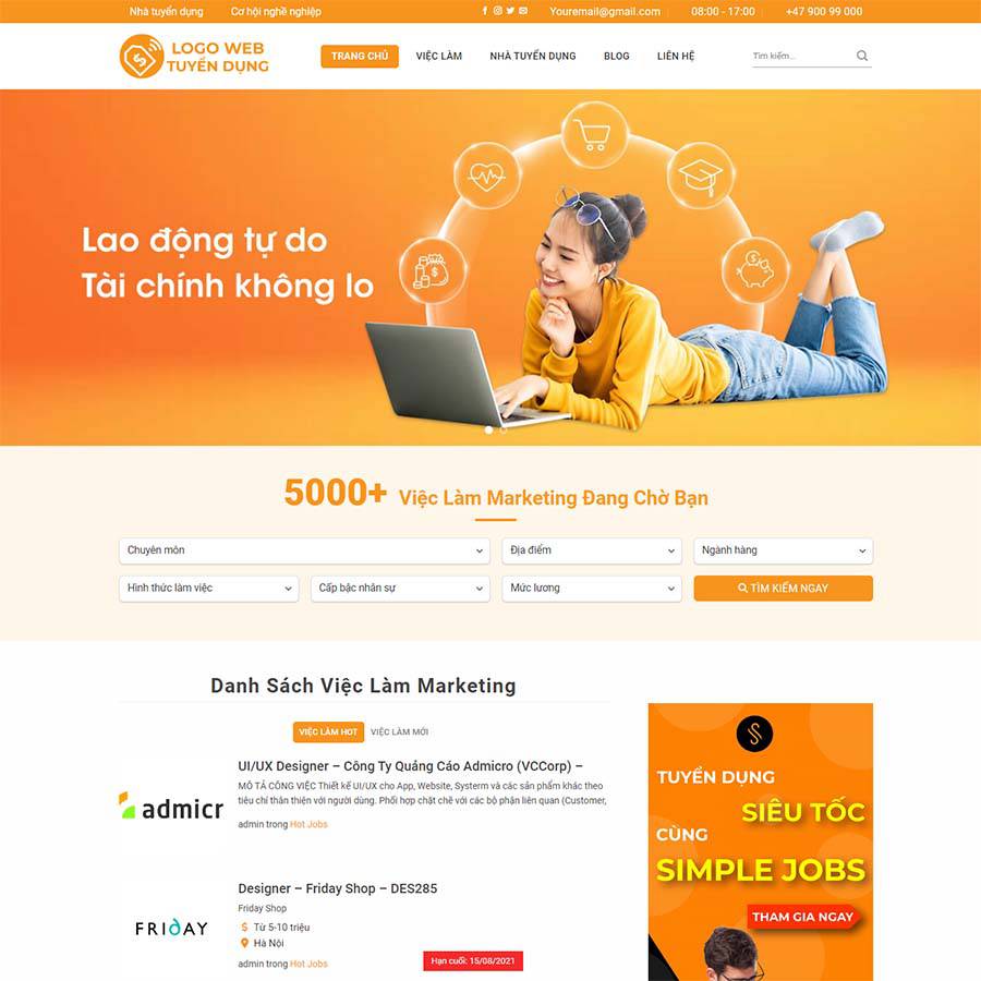 Mẫu Website Tuyển Dụng Việc Làm 02 - Cài Đặt Sẵn