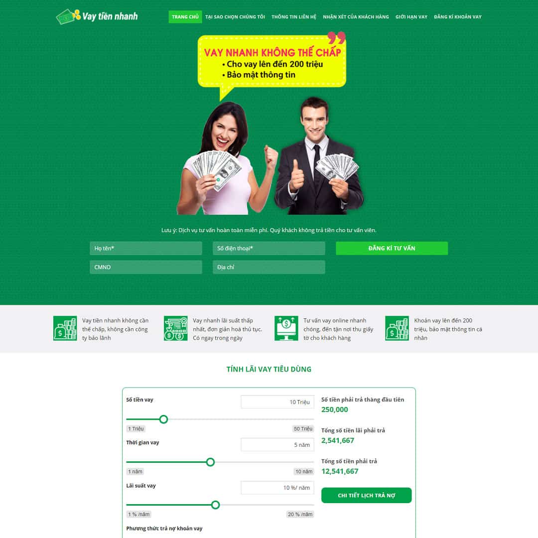Mẫu Website Dịch Vụ Tín Dụng Vay Tiền - Cài Đặt Sẵn