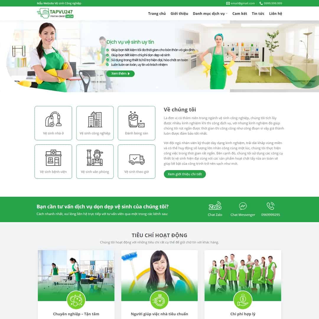 Mẫu Website Dịch Vụ Vệ Sinh Dọn Dẹp Nhà Cửa - Cài Đặt Sẵn