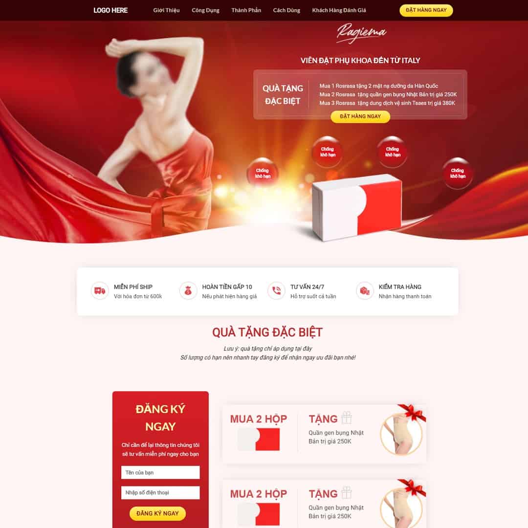 Mẫu Website Landing Page Sản Phẩm Chăm Sóc Phụ Khoa - Shop Online - Cài Đặt Sẵn