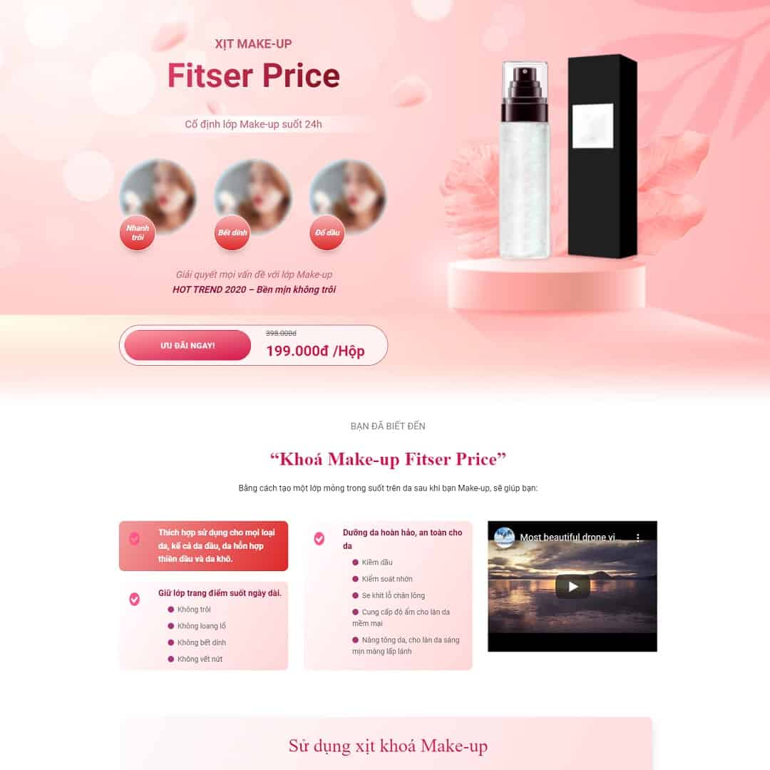 Mẫu Website Landing Page Xịt Makeup - Mỹ Phẩm - Shop Online - Cài Đặt Sẵn