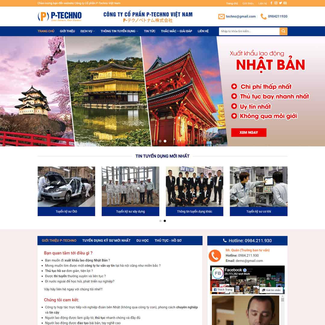Mẫu Website Công Ty Xuất Khẩu Lao Động 02 - Cài Đặt Sẵn