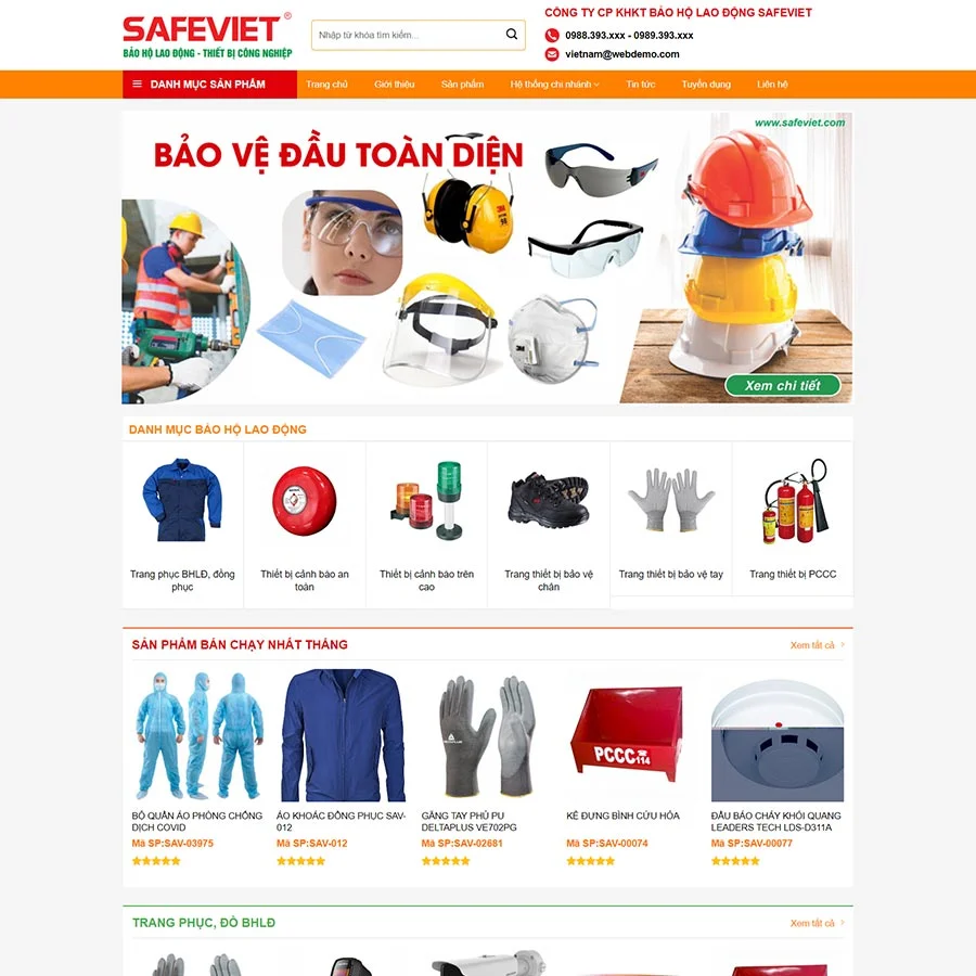 Mẫu Website Bảo Hộ Lao Động - Shop Online - Cài Đặt Sẵn