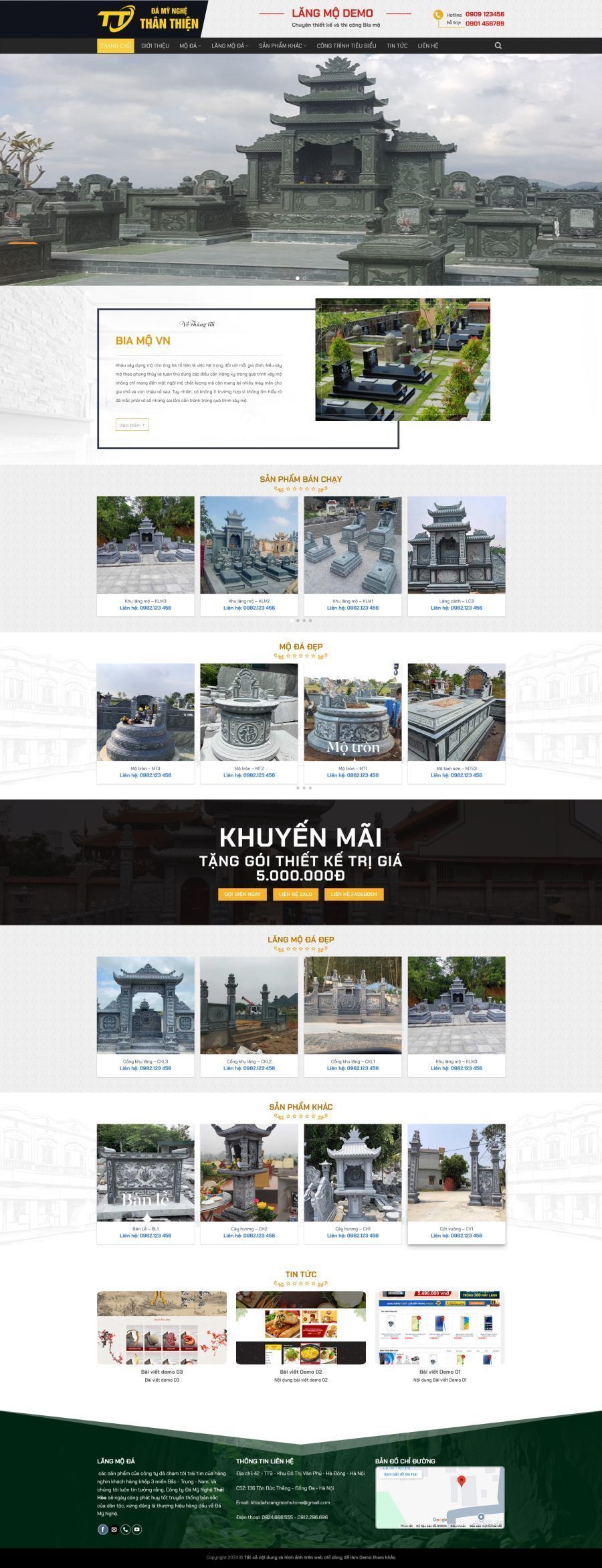 Mẫu Website Lăng Mộ Đá Mỹ Nghệ - Điêu Khắc Đá - Cài Đặt Sẵn