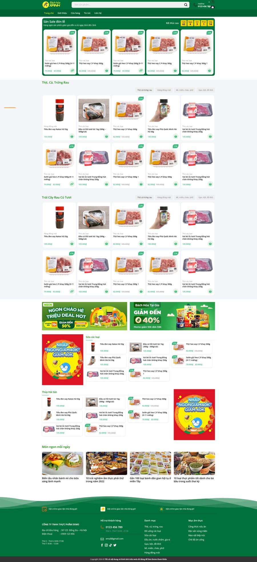 Mẫu Website Rau Củ Thực Phẩm - Shop Online - Cài Đặt Sẵn