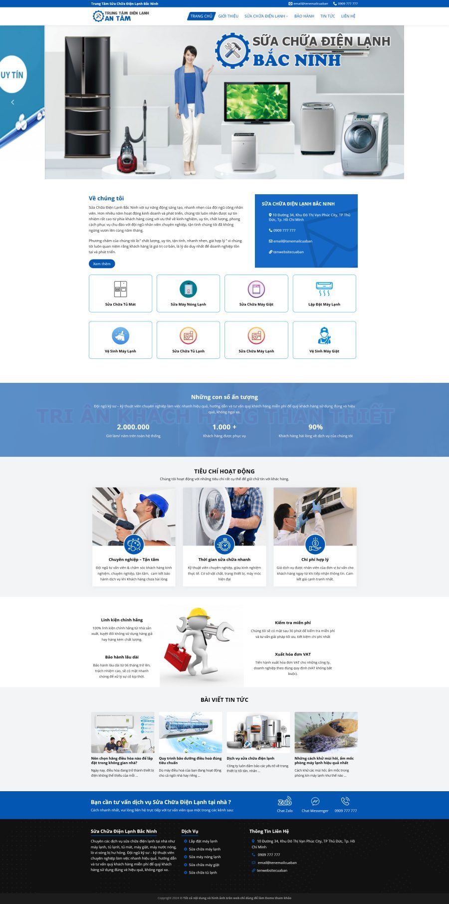 Mẫu Website Sửa Điện Lạnh 5 - Dịch Vụ Kỹ Thuật - Cài Đặt Sẵn