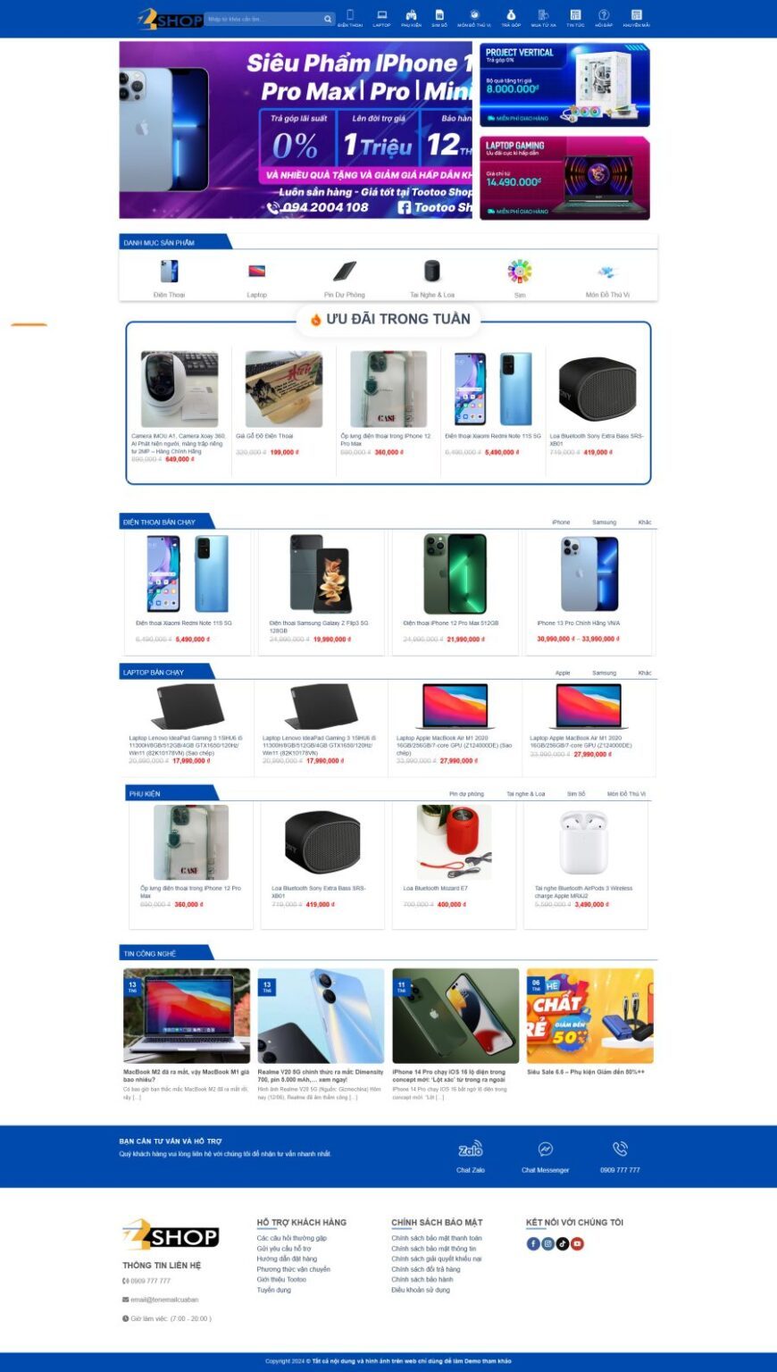 Mẫu Website Điện Máy 2 - Shop Online - Cài Đặt Sẵn
