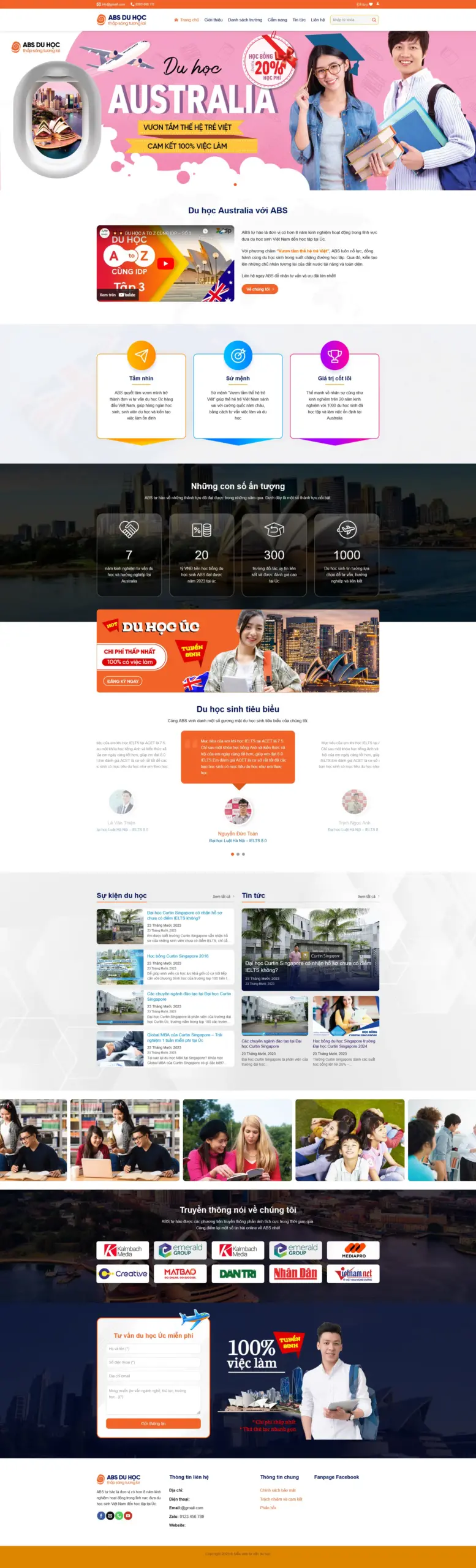 Mẫu Website Dịch Vụ Du Học 1 - Tư Vấn Du Học - Cài Đặt Sẵn