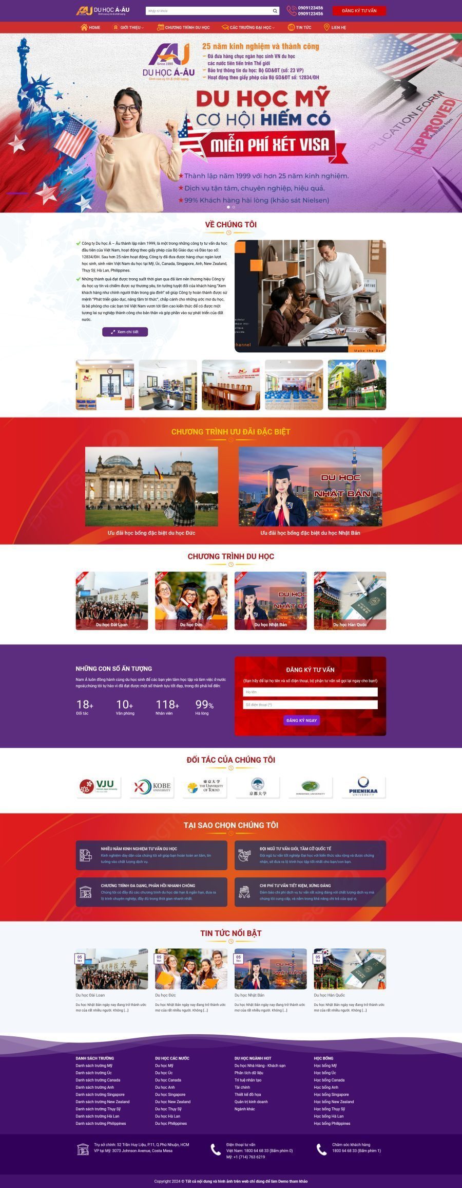 Mẫu Website Du Học 6 - Tư Vấn Du Học - Cài Đặt Sẵn