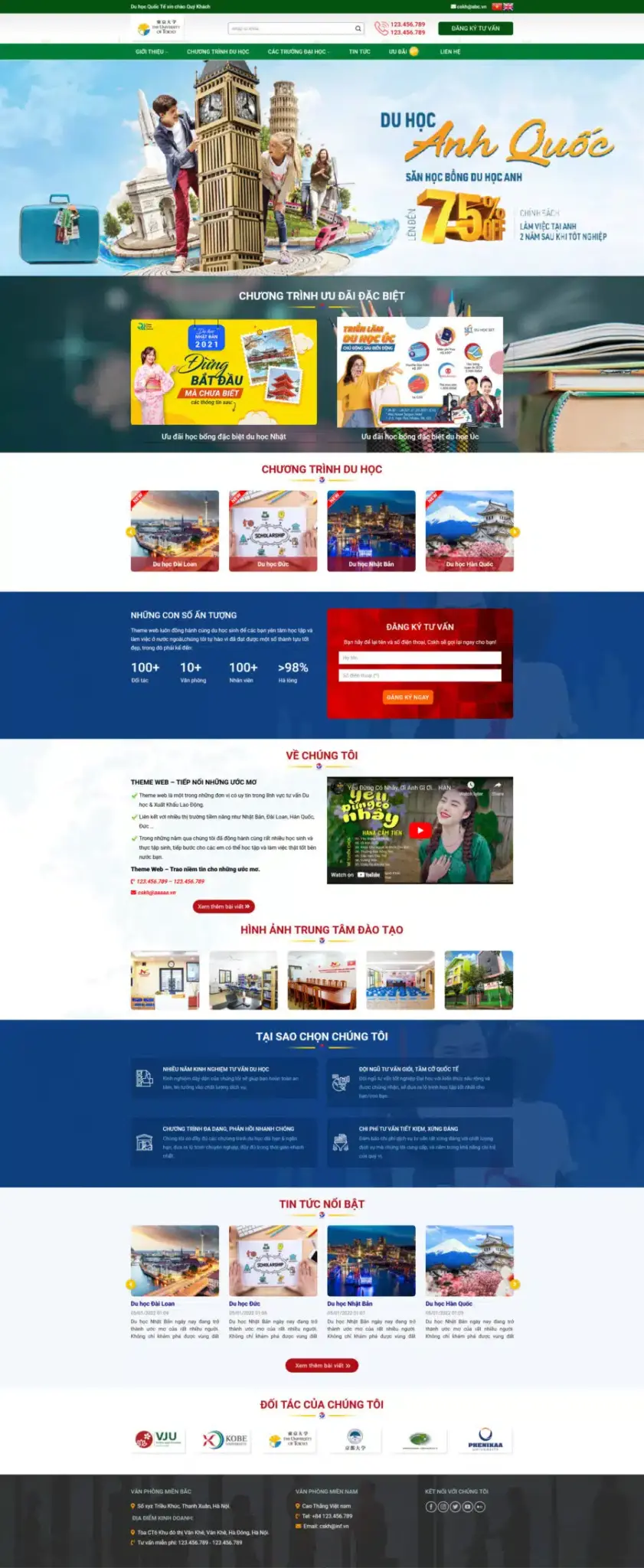 Mẫu Website Du Học Quốc Tế - Tư Vấn Du Học - Cài Đặt Sẵn