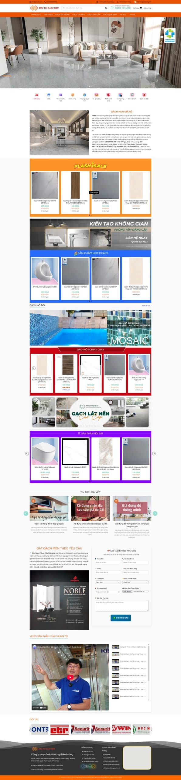Mẫu Website Siêu Thị Gạch Men - Vật Liệu Xây Dựng - Cài Đặt Sẵn