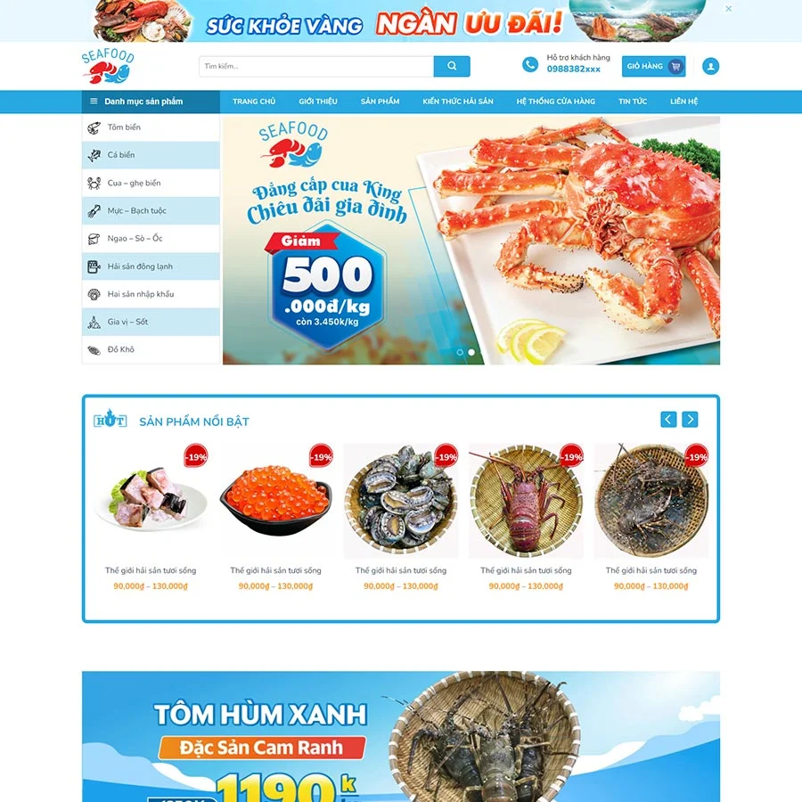 Mẫu Website Hải Sản 02 - Thực Phẩm Tươi Sống - Shop Online - Cài Đặt Sẵn