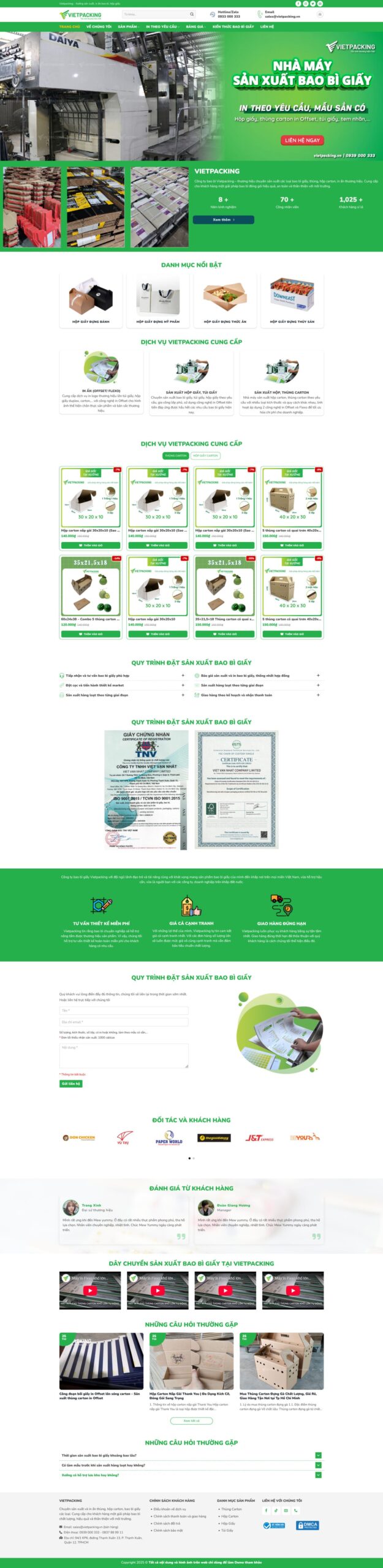 Mẫu Website Sản Xuất Hộp Giấy Bao Bì - In Ấn - Cài Đặt Sẵn