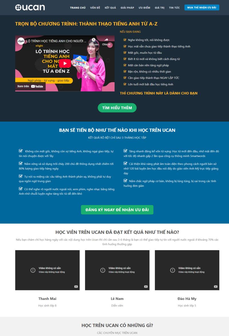 Mẫu Website Landing Page Khóa Học - Giáo Dục Online - Cài Đặt Sẵn
