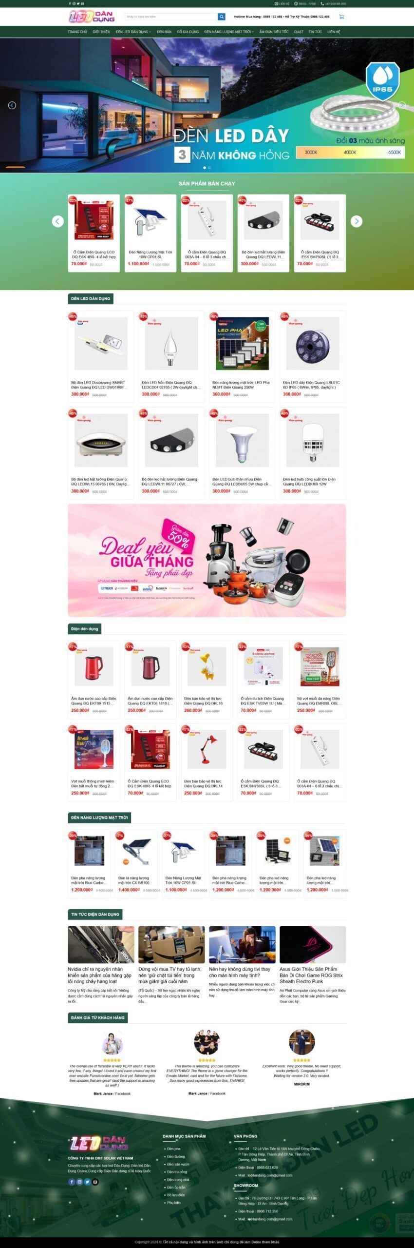 Mẫu Website Đèn LED Thiết Bị Điện - Điện Dân Dụng - Cài Đặt Sẵn