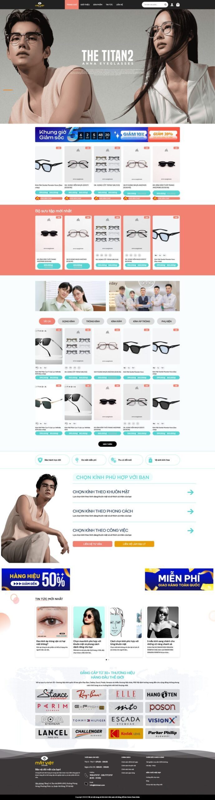 Mẫu Website Shop Mắt Kính Thời Trang - Phụ Kiện - Cài Đặt Sẵn