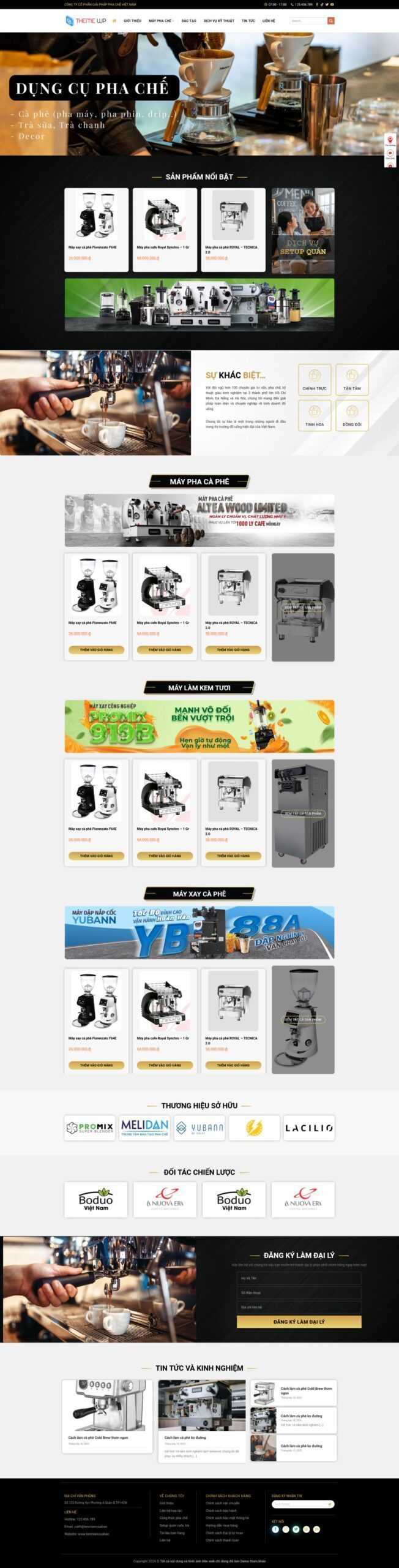 Mẫu Website Máy Pha Chế Cafe - Thiết Bị F&B - Cài Đặt Sẵn