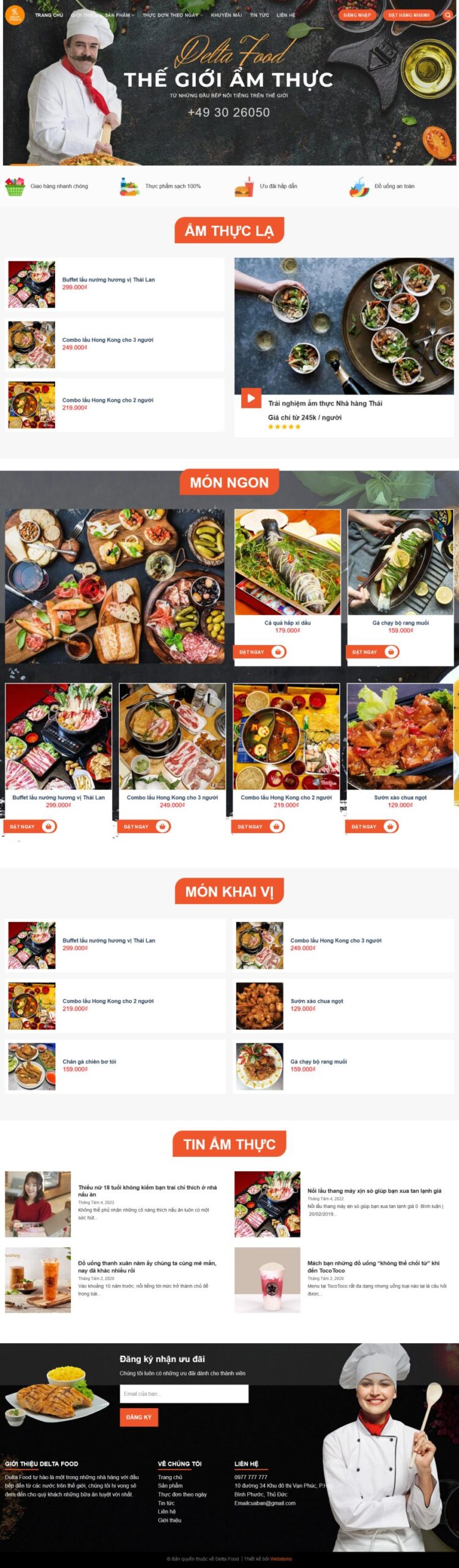 Mẫu Website Nhà Hàng 6 - Ẩm Thực - Cài Đặt Sẵn