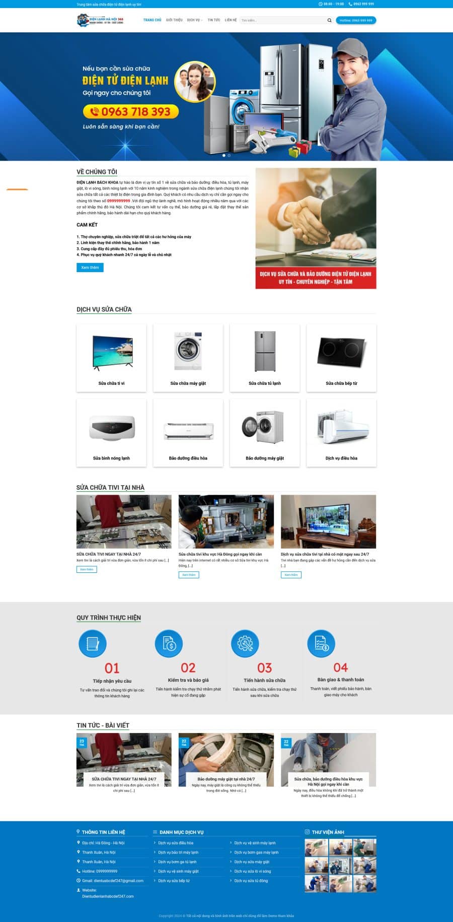 Mẫu Website Sửa Chữa Điện Lạnh - Dịch Vụ Kỹ Thuật - Cài Đặt Sẵn