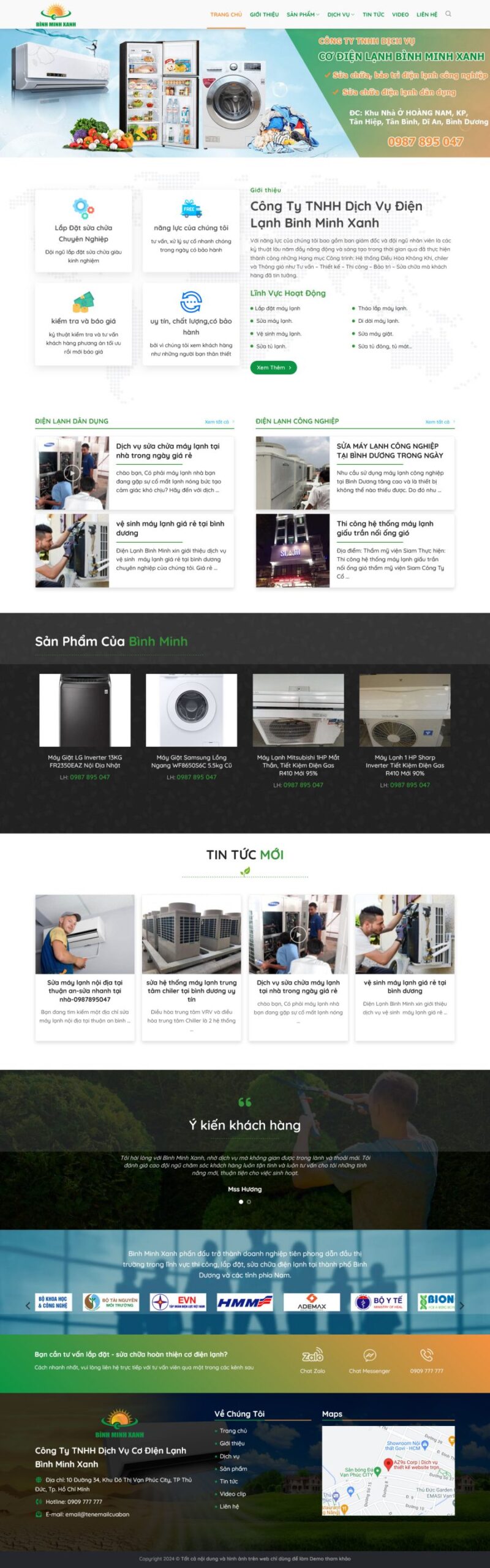 Mẫu Website Sửa Điện Lạnh - Dịch Vụ Kỹ Thuật - Cài Đặt Sẵn