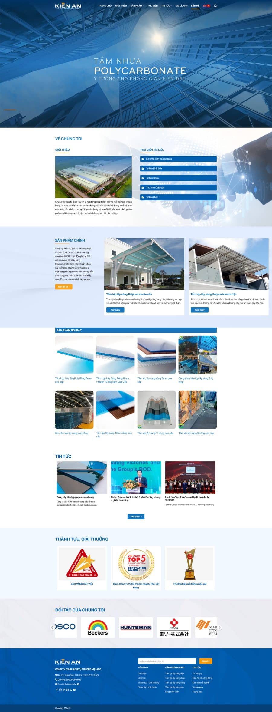 Mẫu Website Công Ty Tấm Lợp Poly - Vật Liệu Xây Dựng - Cài Đặt Sẵn