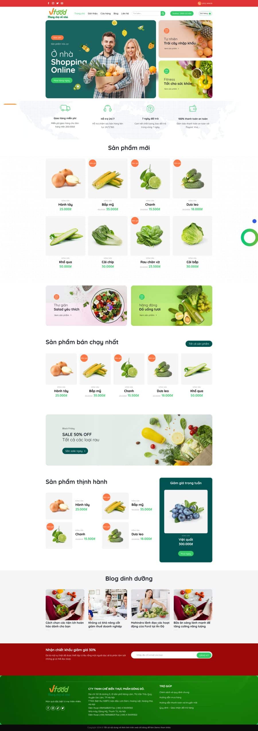 Mẫu Website Thực Phẩm Nông Sản 26 - Shop Online - Cài Đặt Sẵn