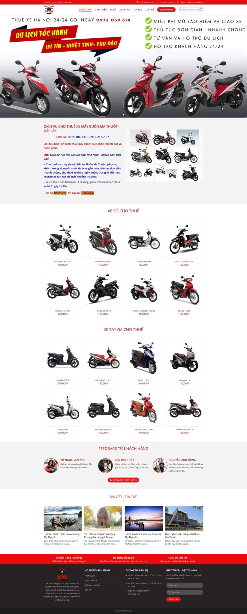 Mẫu Website Cho Thuê Xe Máy - Dịch Vụ Thuê Xe - Cài Đặt Sẵn