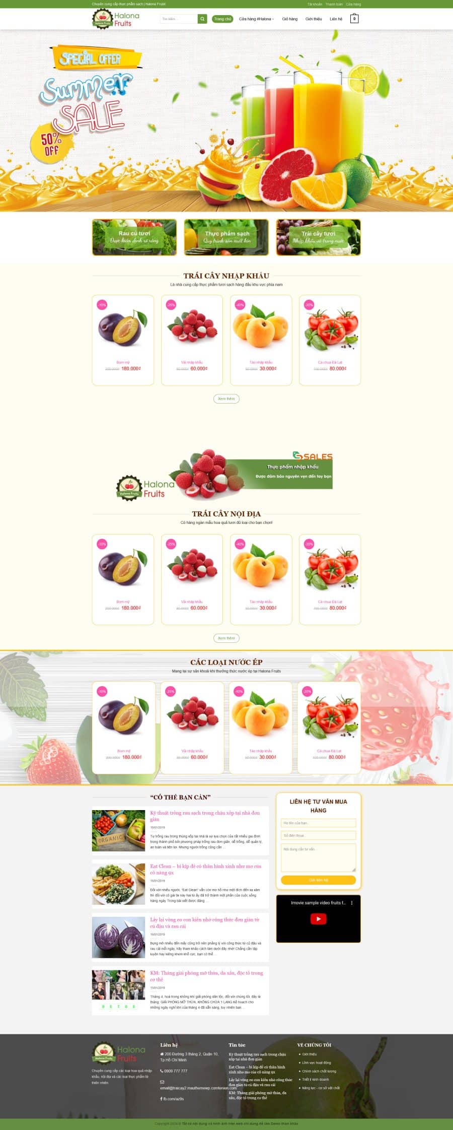 Mẫu Website Shop Trái Cây 2 - Thực Phẩm - Cài Đặt Sẵn