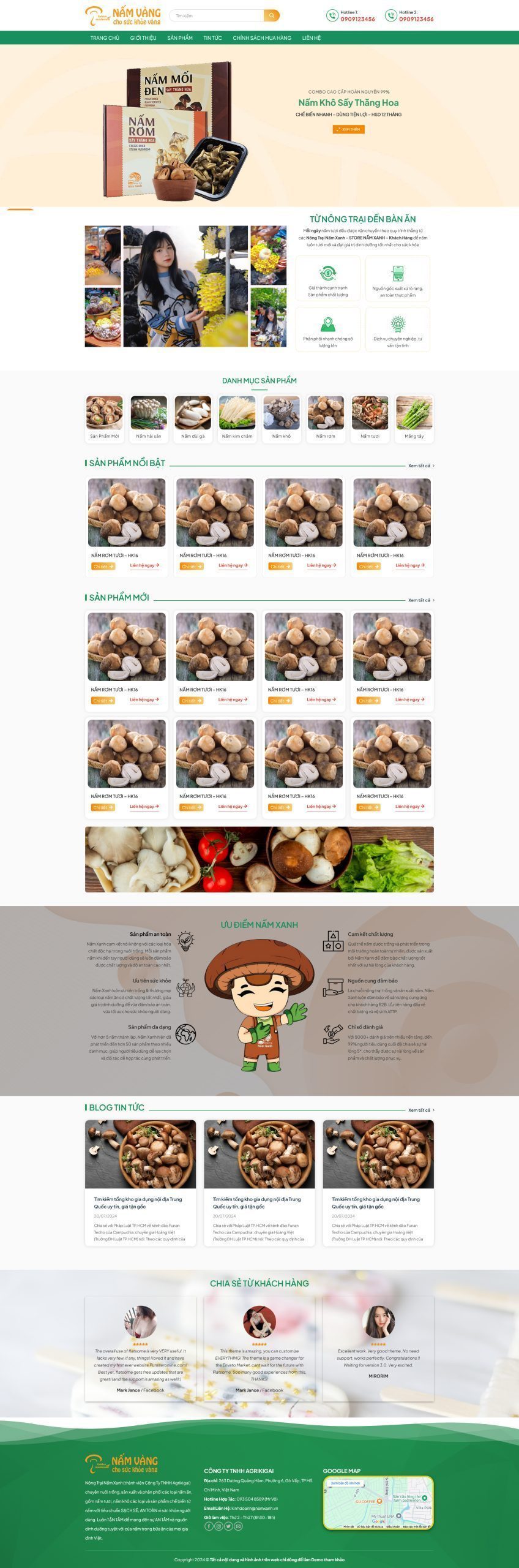 Mẫu Website Trang Trại Nấm - Nông Sản - Cài Đặt Sẵn