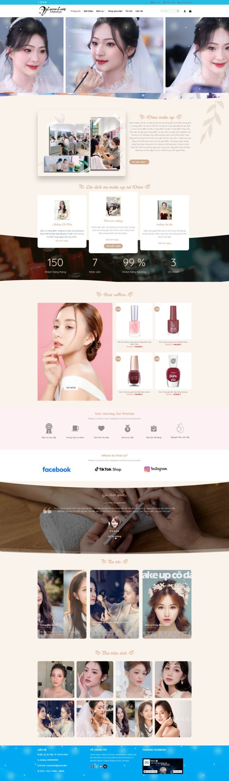 Mẫu Website Dạy Trang Điểm Cô Dâu - Đào Tạo Makeup - Cài Đặt Sẵn