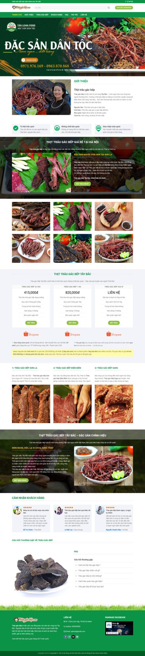Mẫu Website Bán Thịt Trâu Gác Bếp - Đặc Sản - Cài Đặt Sẵn