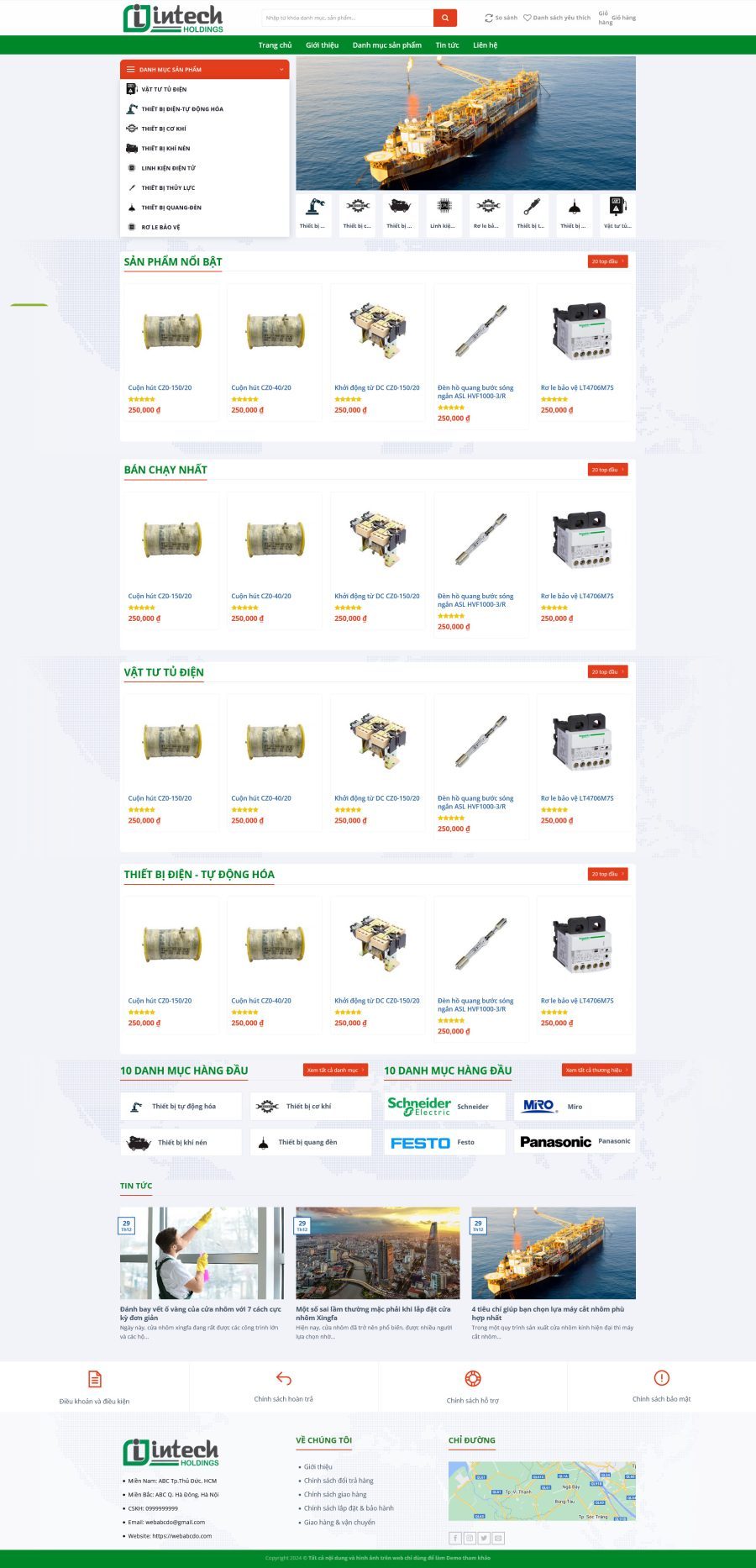Mẫu Website Thiết Bị Cơ Khí Điện Tự Động - Công Nghiệp - Cài Đặt Sẵn