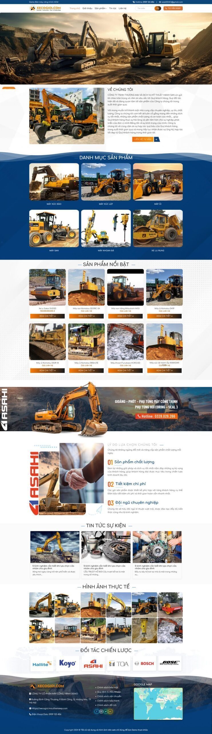 Mẫu Website Xe Cơ Giới - Mua Bán Xe - Cài Đặt Sẵn