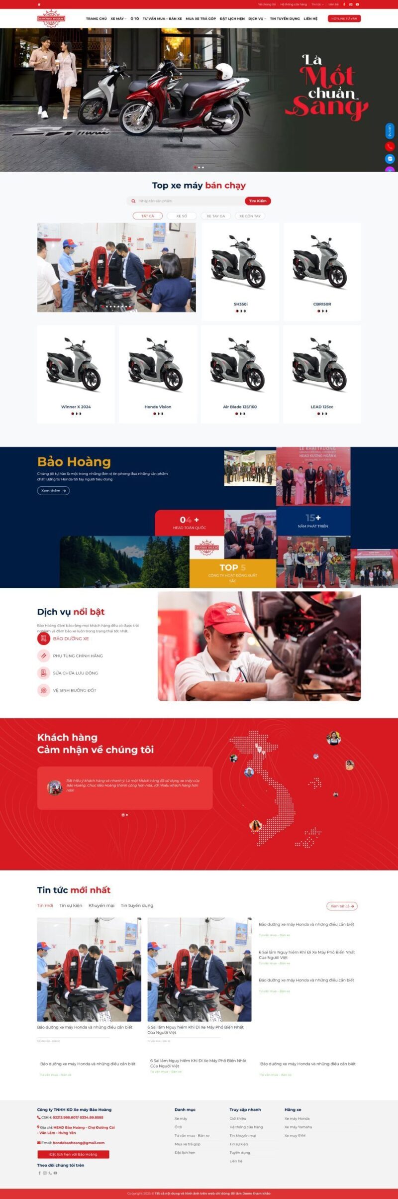Mẫu Website Showroom Xe Máy - Mua Bán Xe - Cài Đặt Sẵn